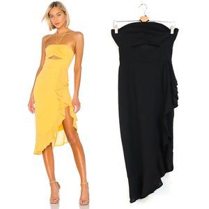 NBD Chancy Halter Cutout Asymmetric Hem Midi Dress